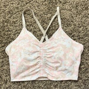Elegant Floral Ruched Tank Top - Pink and Cream
